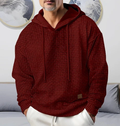 Men’s Lightweight Hooded Pullover | Textured Knit Hoodie | Casual Layering Top