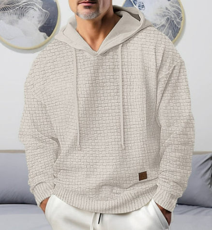 Men’s Lightweight Hooded Pullover | Textured Knit Hoodie | Casual Layering Top