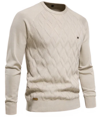 Pull en maille torsadée pour homme | Col rond classique | Couche chaude pour l'hiver