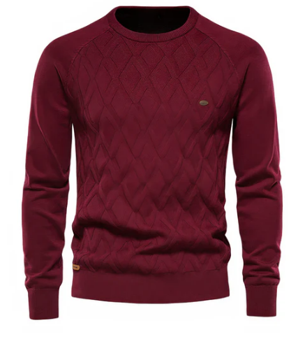 Pull en maille torsadée pour homme | Col rond classique | Couche chaude pour l'hiver