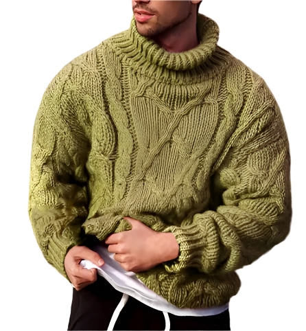 Men’s Cable-Knit Turtleneck Sweater | Chunky Warm Winter Knit