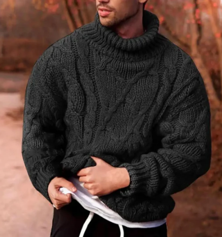 Men’s Cable-Knit Turtleneck Sweater | Chunky Warm Winter Knit