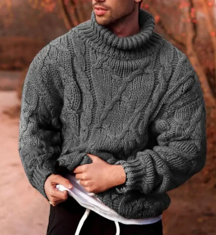 Men’s Cable-Knit Turtleneck Sweater | Chunky Warm Winter Knit
