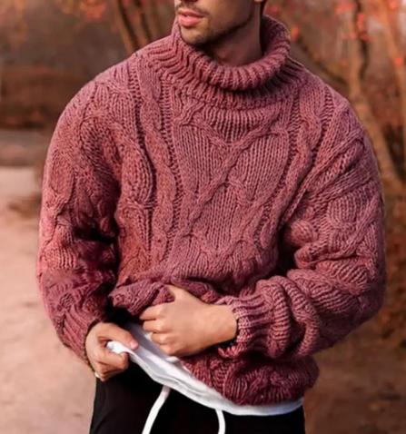 Men’s Cable-Knit Turtleneck Sweater | Chunky Warm Winter Knit