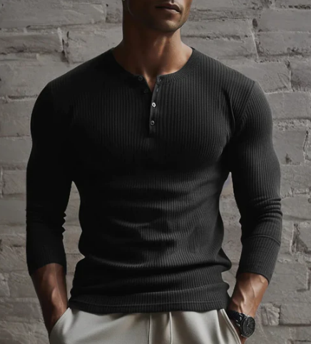 Men’s Slim Fit Henley Shirt | Long Sleeve | Casual Base Layer