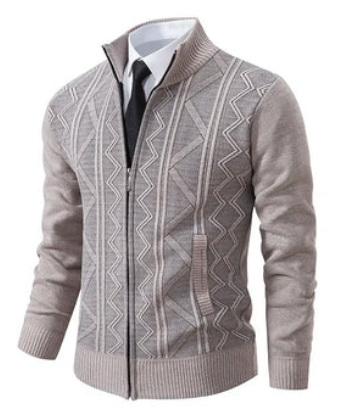 Men’s Knit Zip Sweater | Geometric Patterned Cardigan | Smart Casual Layer