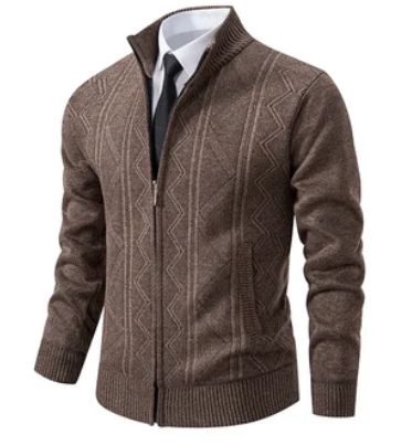 Men’s Knit Zip Sweater | Geometric Patterned Cardigan | Smart Casual Layer