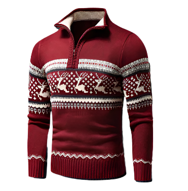 Men’s Holiday Quarter-Zip Sweater | Reindeer Pattern Knit | Warm Winter Pullover