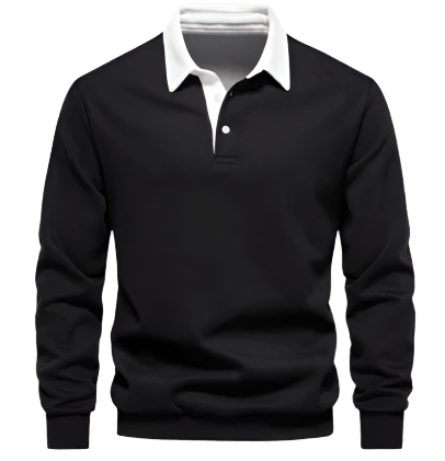 Men’s Rugby Polo Shirt | Contrast Collar | Long Sleeve Cotton Blend