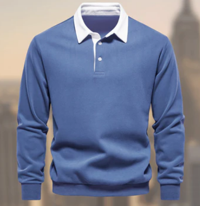 Men’s Rugby Polo Shirt | Contrast Collar | Long Sleeve Cotton Blend