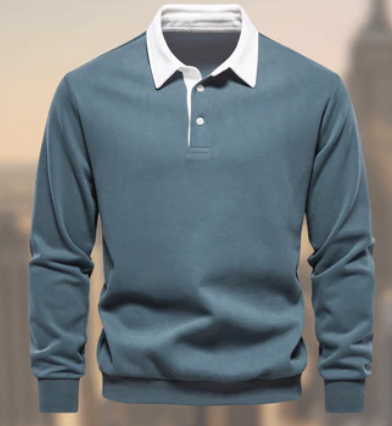 Men’s Rugby Polo Shirt | Contrast Collar | Long Sleeve Cotton Blend