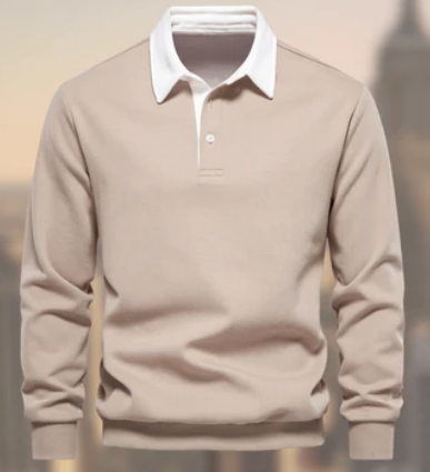 Men’s Rugby Polo Shirt | Contrast Collar | Long Sleeve Cotton Blend