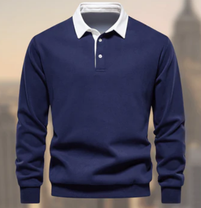 Men’s Rugby Polo Shirt | Contrast Collar | Long Sleeve Cotton Blend
