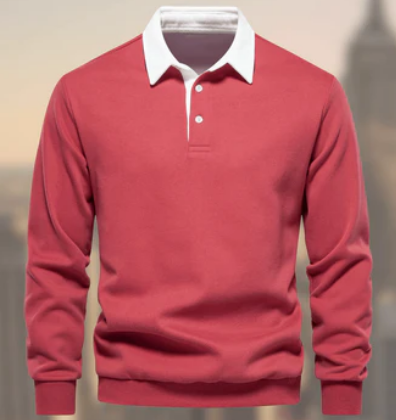 Men’s Rugby Polo Shirt | Contrast Collar | Long Sleeve Cotton Blend