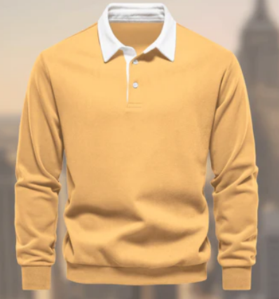 Men’s Rugby Polo Shirt | Contrast Collar | Long Sleeve Cotton Blend