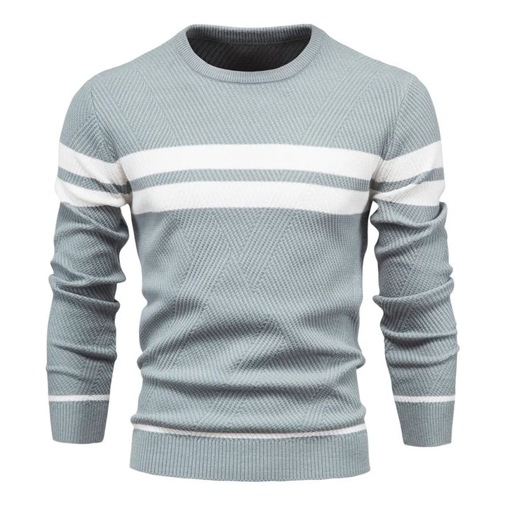 Men's Crewneck Knit Sweater | Ribbed Trim | Striped Casual Pullover