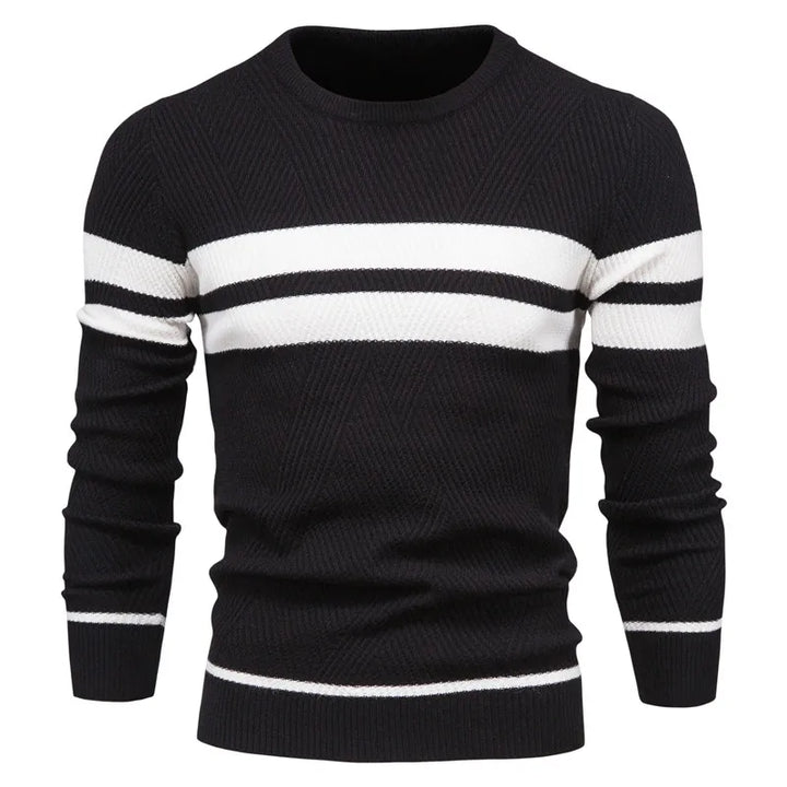 Men's Crewneck Knit Sweater | Ribbed Trim | Striped Casual Pullover