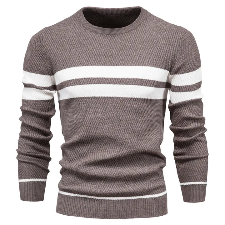Men's Crewneck Knit Sweater | Ribbed Trim | Striped Casual Pullover