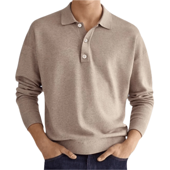 Polo à manches longues pour homme | Pull en maille douce | Haut décontracté à col