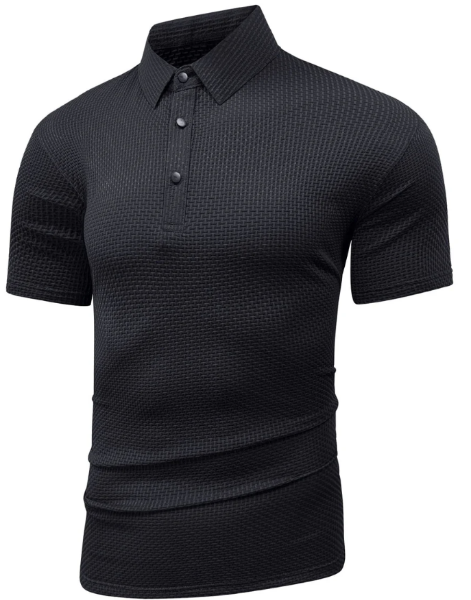 Men’s Textured Polo Shirt | Stretch Cotton Blend | Classic Button Placket