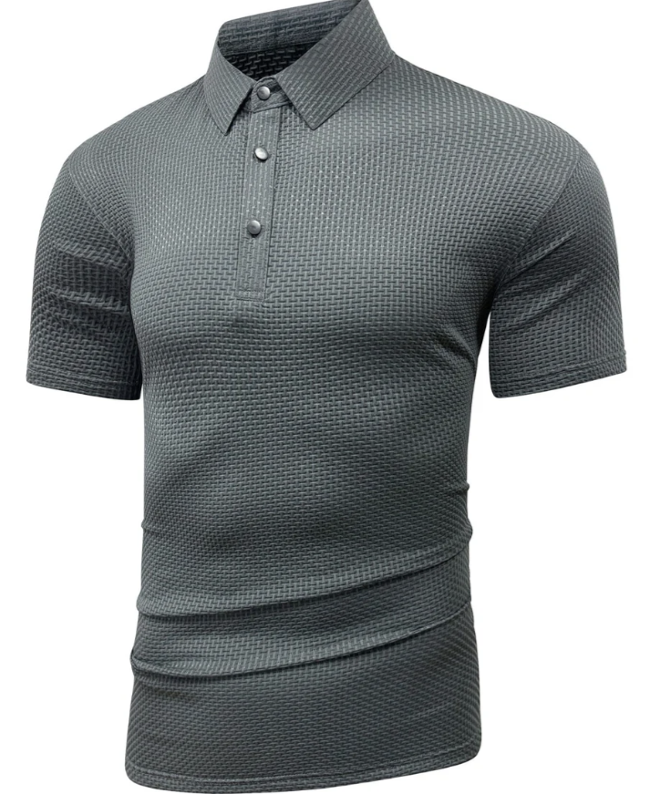 Men’s Textured Polo Shirt | Stretch Cotton Blend | Classic Button Placket