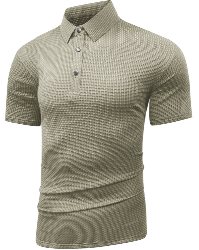 Men’s Textured Polo Shirt | Stretch Cotton Blend | Classic Button Placket
