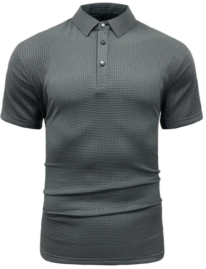 Men’s Textured Polo Shirt | Stretch Cotton Blend | Classic Button Placket