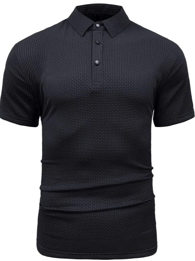 Men’s Textured Polo Shirt | Stretch Cotton Blend | Classic Button Placket