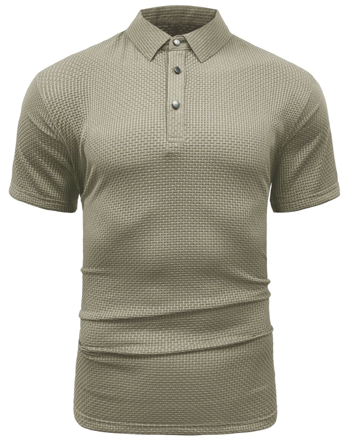 Men’s Textured Polo Shirt | Stretch Cotton Blend | Classic Button Placket