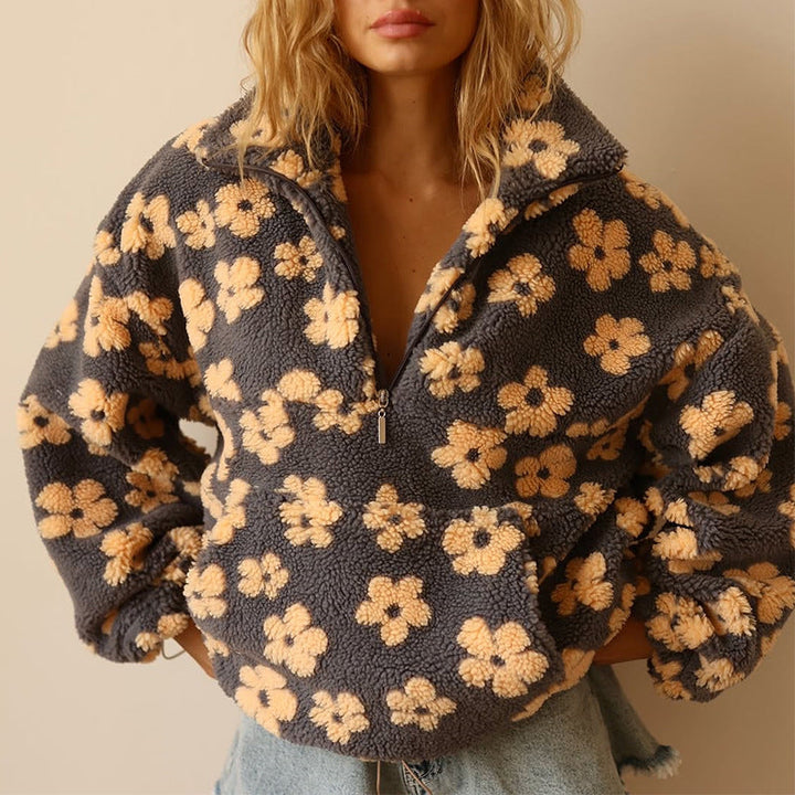 Jovira™ - Sherpa Fleece Sweatshirt with Boho Flowers and Oversized Fit