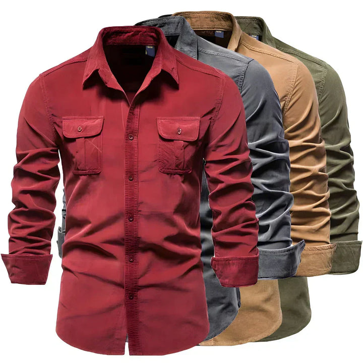 Men’s Corduroy Button-Up Shirt | Casual Long Sleeve | Utility Pocket Design