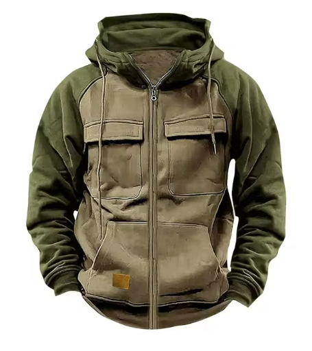 Men’s Tactical Zip Hoodie | Multi-Pocket Utility Design | Fleece-Lined Streetwear