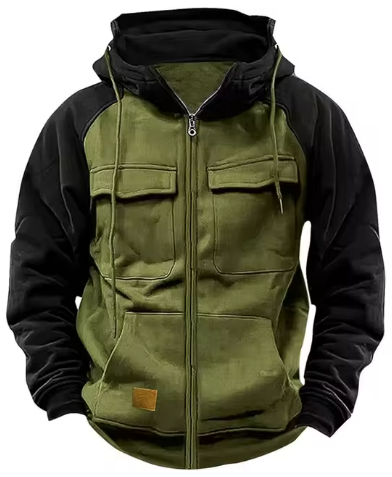 Men’s Tactical Zip Hoodie | Multi-Pocket Utility Design | Fleece-Lined Streetwear