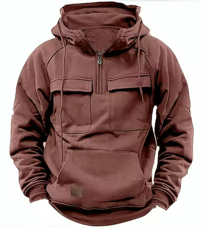 Men’s Tactical Zip Hoodie | Multi-Pocket Utility Design | Fleece-Lined Streetwear