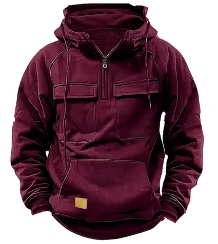 Men’s Tactical Zip Hoodie | Multi-Pocket Utility Design | Fleece-Lined Streetwear