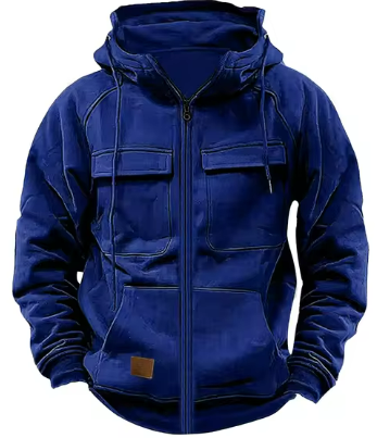 Men’s Tactical Zip Hoodie | Multi-Pocket Utility Design | Fleece-Lined Streetwear