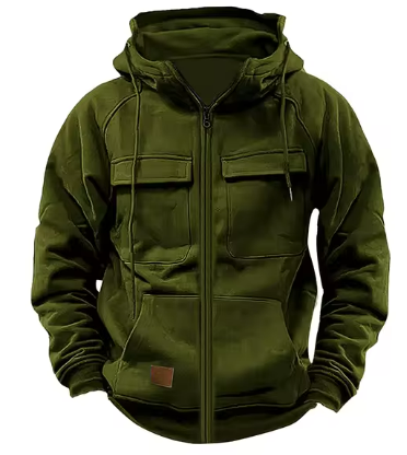 Men’s Tactical Zip Hoodie | Multi-Pocket Utility Design | Fleece-Lined Streetwear