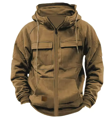 Men’s Tactical Zip Hoodie | Multi-Pocket Utility Design | Fleece-Lined Streetwear