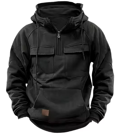 Men’s Tactical Zip Hoodie | Multi-Pocket Utility Design | Fleece-Lined Streetwear