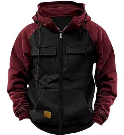 Men’s Tactical Zip Hoodie | Multi-Pocket Utility Design | Fleece-Lined Streetwear