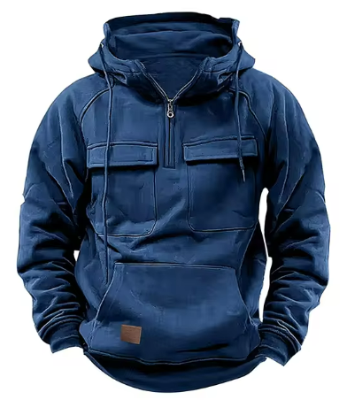 Men’s Tactical Zip Hoodie | Multi-Pocket Utility Design | Fleece-Lined Streetwear