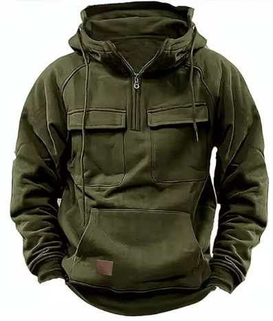 Men’s Tactical Zip Hoodie | Multi-Pocket Utility Design | Fleece-Lined Streetwear