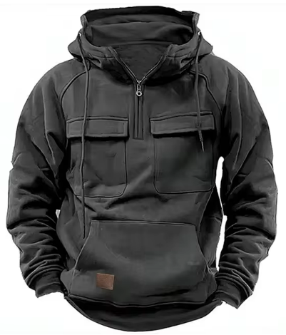 Men’s Tactical Zip Hoodie | Multi-Pocket Utility Design | Fleece-Lined Streetwear