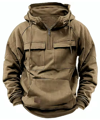Men’s Tactical Zip Hoodie | Multi-Pocket Utility Design | Fleece-Lined Streetwear