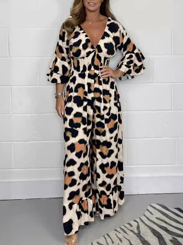 Priscille - Leopard V-Neck Jumpsuit