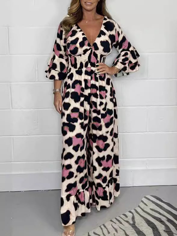 Priscille - Leopard V-Neck Jumpsuit