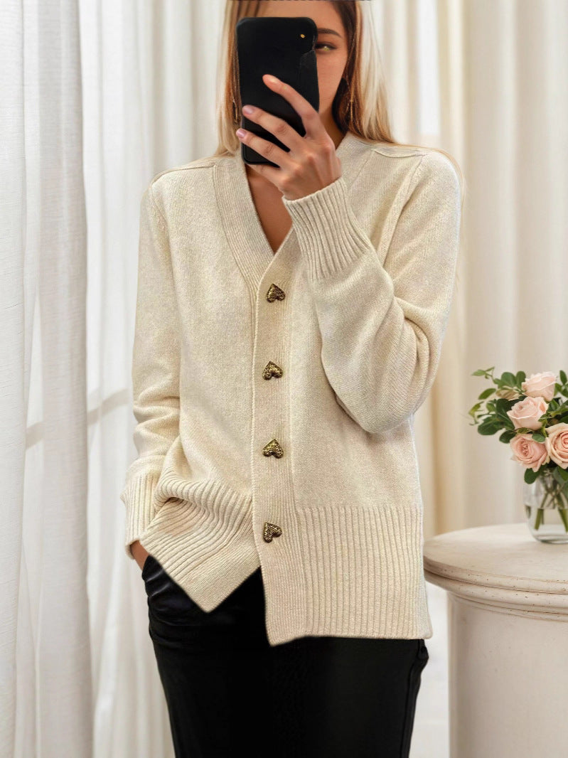 ADELE | Elegant Heart Button Cardigan