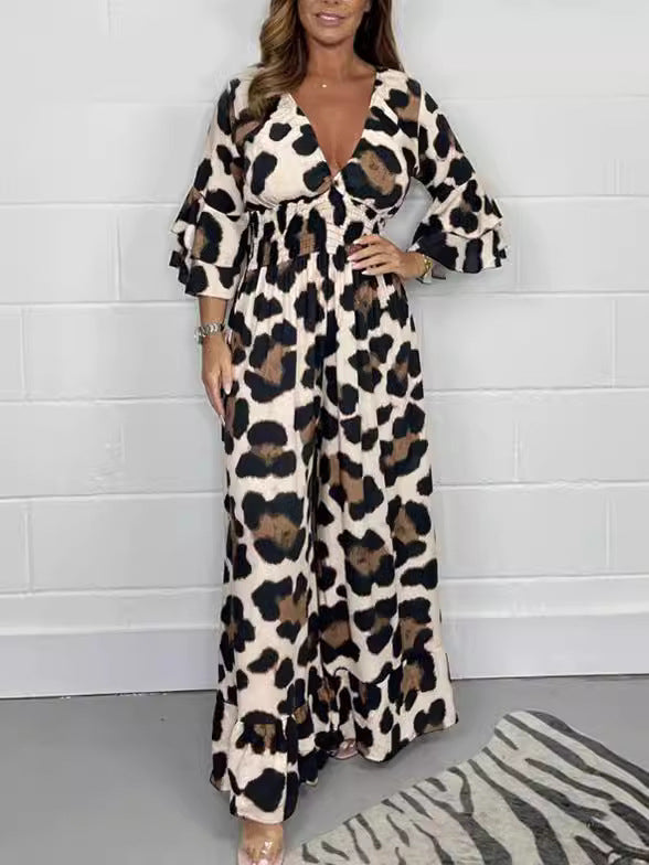 Priscille - Leopard V-Neck Jumpsuit