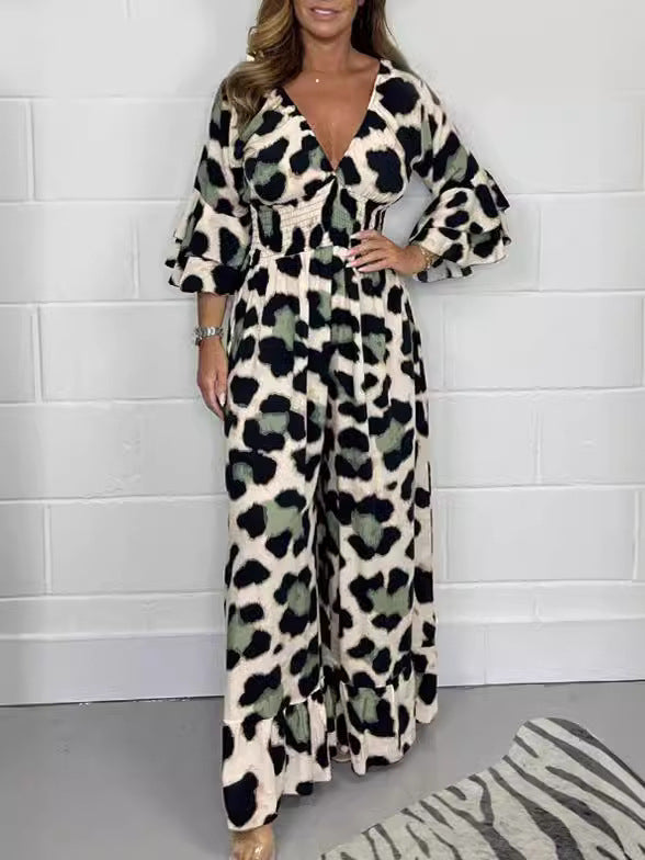 Priscille - Leopard V-Neck Jumpsuit