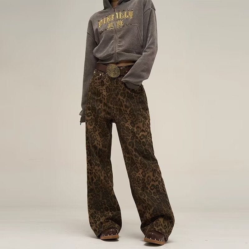 Wide-Leg Pants for Women | Relaxed Fit Corduroy Trousers | Leopard Print Statement